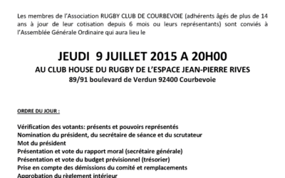 Convocation Assemblée Générale du 9 juillet 2015